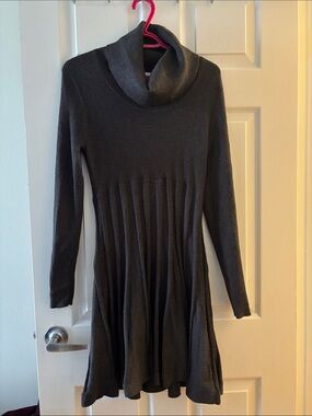 Calvin Klein Charcoal Ribbed Cowl Neck Sweater Dress